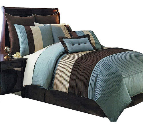 Royal Hotel Bedding Hudson Teal-blue, Brown, And Cream Full 1