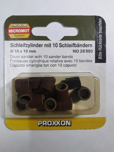 Proxxon Mini Drum Sanding Discs 10x10mm 10 Pack with Axle 1