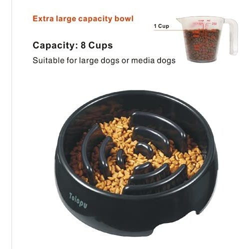 Large Slow Feeder Dog Bowl in Black Drop Shape 1