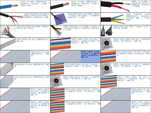 Abebashop Rollo Cable Plano 14 Vias Longitud Total = 30 Metros Awg 28 1