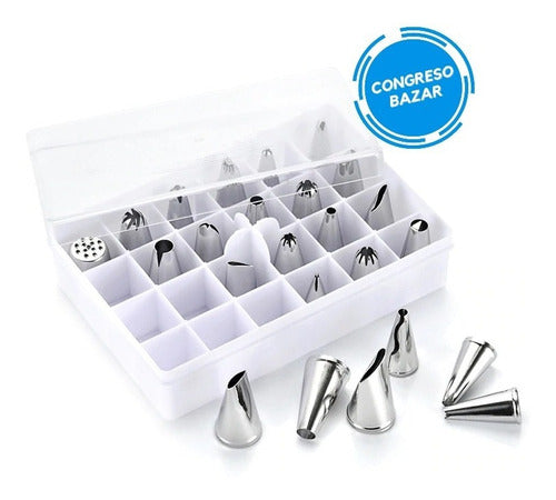 Congreso Bazar Set of 24 Pastry Tips + Storage Box + 35 cm Silicone Bag 1