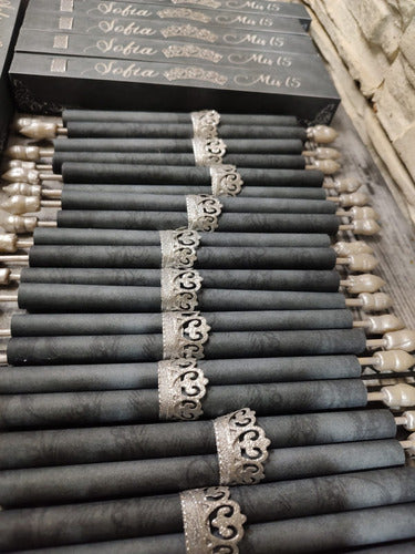Set of 60 Personalized Papyrus Scrolls with Box for Quinceañera or Wedding 1