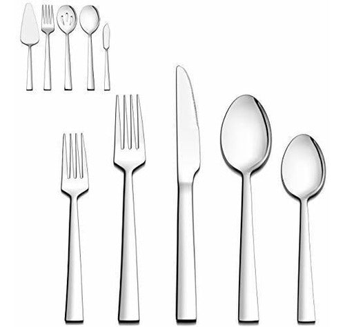 Lianyu - 45-Piece Square Cutlery Set with Serving Utensils 0