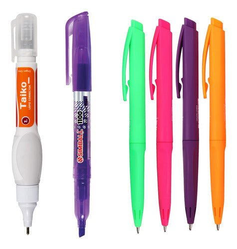 Simball Flow 3500 Fancy Pens Set - 3 Retractable Ballpoints + Highlighter + Liquid Corrector 0