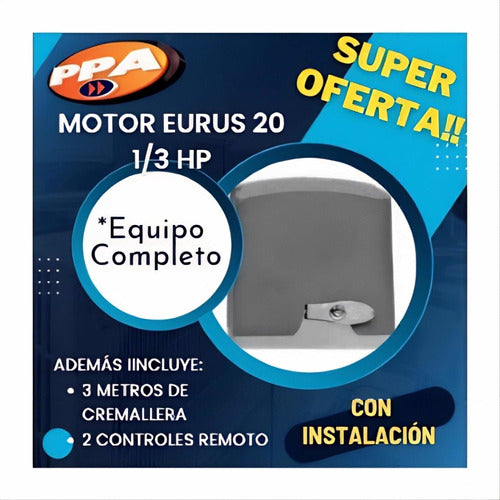 PPA Automatismo Motor Corredizo Eurus 20 De 1/3 Hp 2