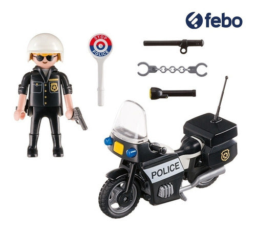 Playmobil Maletín Policia City Action Figura Y Moto Febo 1