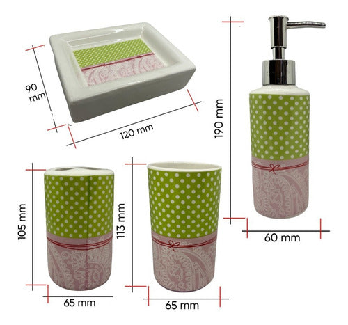 Enc Set Baño Ceramica 4 Piezas Accesorios Dispenser Puntos Verde 1