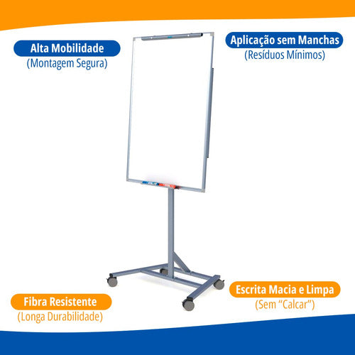 Cavalete Flip Chart C/ Rodas + Lousa Quadro Magnético 100x70 2