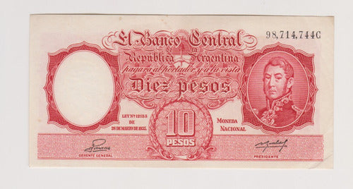 Billete Argentina 10 $ Bottero 1946 Año 1954 Muy Bueno + 0