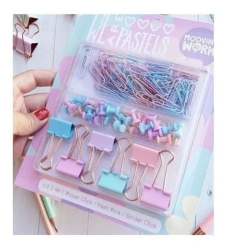 Mooving Maw Pastel 3-In-1 Office Set - Clip+Push Pins+Binder 4
