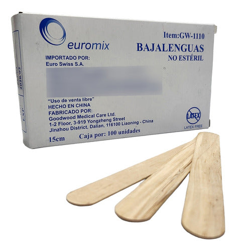 Euromix Adult Wooden Tongue Depressor 100 Units 15cm 0