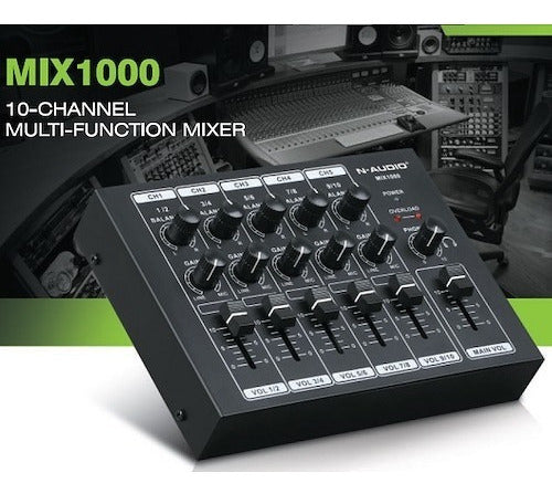 N-Audio Mixer Mini Consola De 10 Canales - 5 Stereo - Mix1000 1