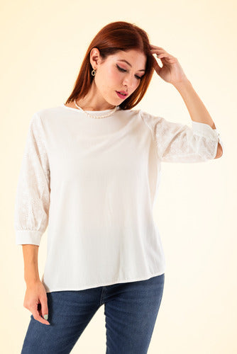 ARmoda Blusa Manga Broderie 3/4 Margarita 0