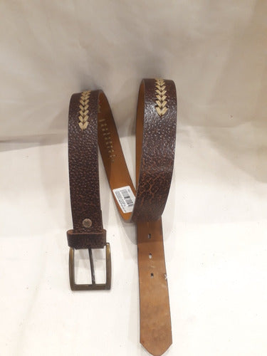 Agustino Cueros Embroidered Leather Belt with Herringbone and Cross Design 1