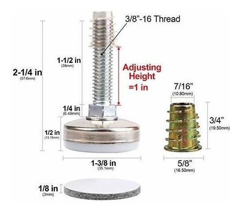 Pata De Nivelacion Para Mesas, Sillas, Gabinetes - Pack De 4 1