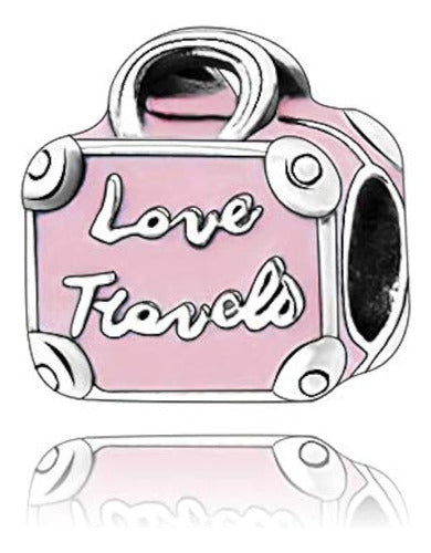 Maleta Rosa Love Travel 925 Talón De Plata Esterlina Para Pa 0