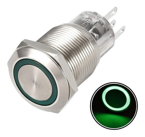 Adichip.net Metal LED Push Button with Retention - 16mm Green 1