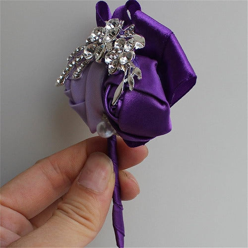 Mojun Wedding Groom Ribbon Rose Crystal Rhinestone Boutonnie 1