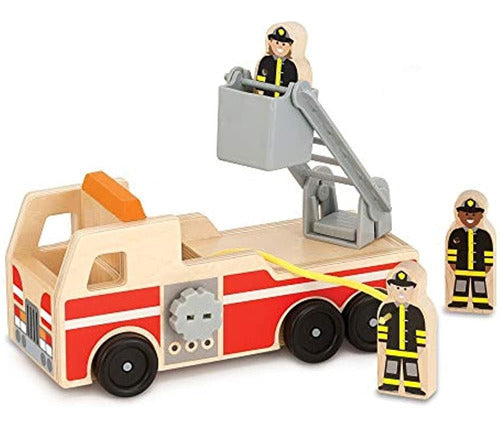 Melissa & Doug Wooden Fire Truck with 3 Firefighter Figures 0