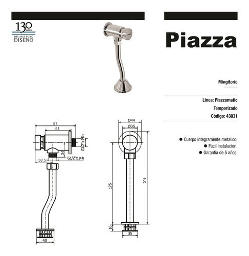 Piazza Timed Urinal Valve Faucet 3