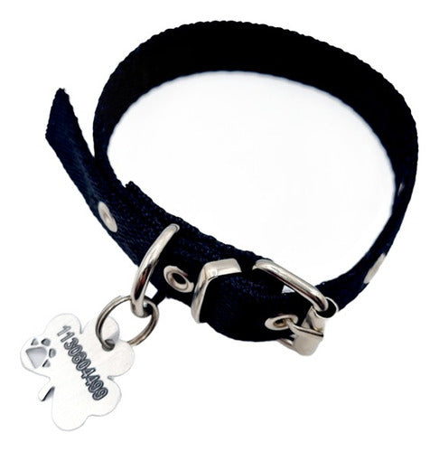 MEDALLAS PARA PERROS Chapita Identificatoria Perro Gato Trebol + Collar Negro 2cm 0