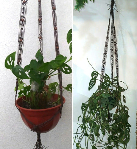 Rustic Hanging Plant Holder with Rope and Wooden Beads 5