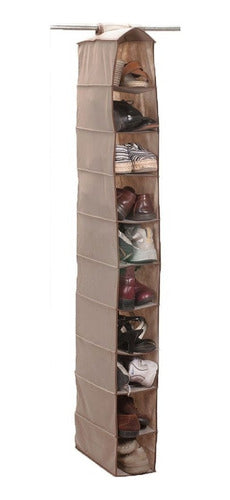 Organizador De Tela Colgante 10 Estantes Beige 15x30x127 Cm 1