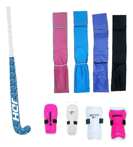 JDH Junior Hockey Stick 100% Fiberglass + Anatomical Shin Guards + Bag Cover 3