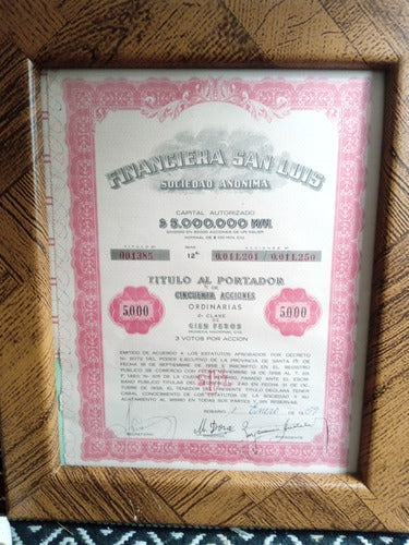 Acciones Financiera San Luis Enmarcadas X 2 Unidades 1959 3