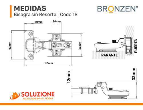 Bisagra 35mm Codo 18 Sin Resorte Muelle Premium X 4 Unidades 2