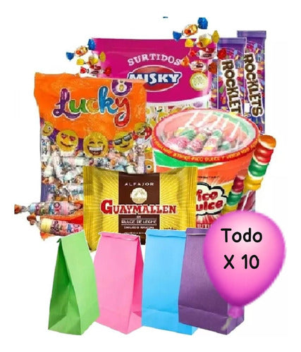 Combo Golosinas 105 Cumpleaños Fiestas X 10 + Bolsitas Papel 0