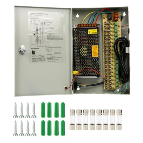 18ch Puertos Seguridad Cámara Fuente Caja Dc 12v 20a Distrib 0