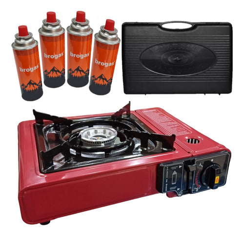 Portable Butane Gas Camping Stove + 4 Canisters + Case 0