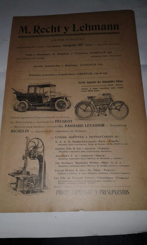 Publicidad 1908 M Recht Y Lehmann Peugeot Panhard Levassor 0