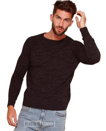 Men's Heathered Round Neck Wool Pullover Sweater Jacket 0