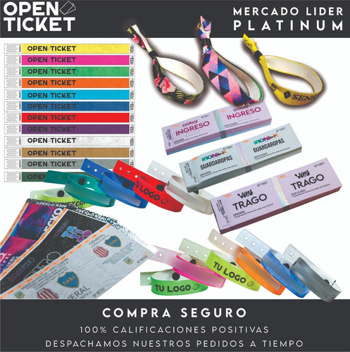 Open Ticket Custom Printed Tyvek Wristbands for Events - Pack of 1400 2