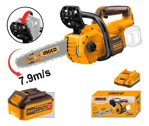 Ingco 20V 12" Battery Chainsaw with 2 x 4Ah Batteries and Charger - CGSLI201286 1