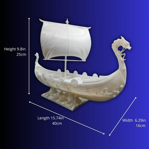 Horse3D Drakar Barco Vikingo, 40cm De Largo, Color Blanco 1