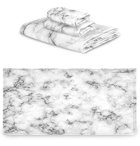 Naanle Luxury Soft Decorative Marble White 3D Towel Set 1