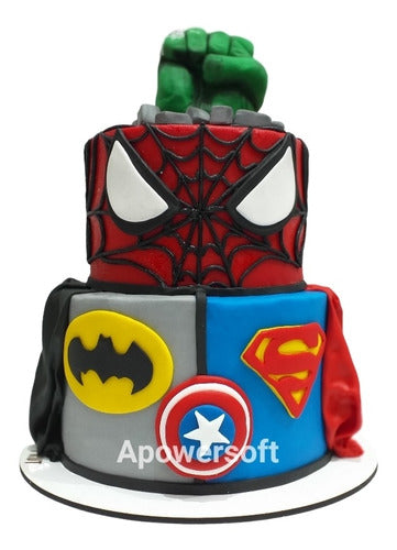 Pasteleria Prut Torta Super Heroes: Hulk, Hombre Araña, Batman, Superman Cap.a 3