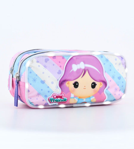 Double Zipper Pencil Case Cool Friends with LED Light by Footy 5