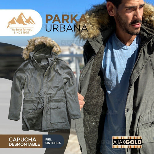 Men's Winter Parka Jacket, Lined with Gabardine, Fur Hood 4