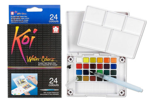 Kit Aquarela Koi Sakura 24 Cores + Pincel Sinoart + Bloco 1