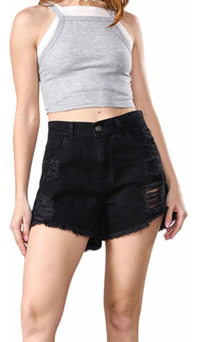 Go• By Loreley Perfect Fit Ripped Black Denim Shorts 0