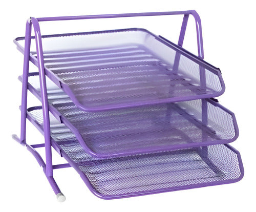 Stendy Triple Metal Paper Tray 3-Tiered Mesh Organizer 0