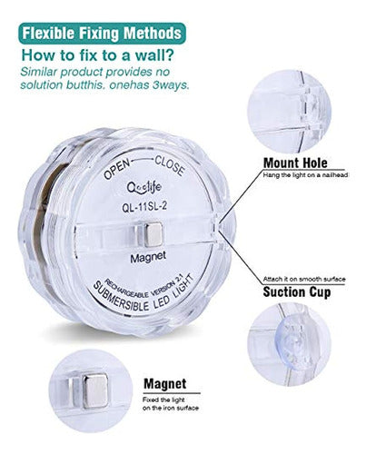 Qoolife Luces Led Sumergibles Magnéticas Recargables - 3.3 3