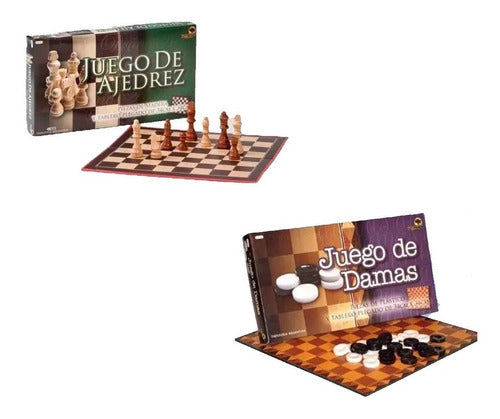 Bisonte Combo Chess Set Wooden Pieces + Checkers Plastic Tokens 0