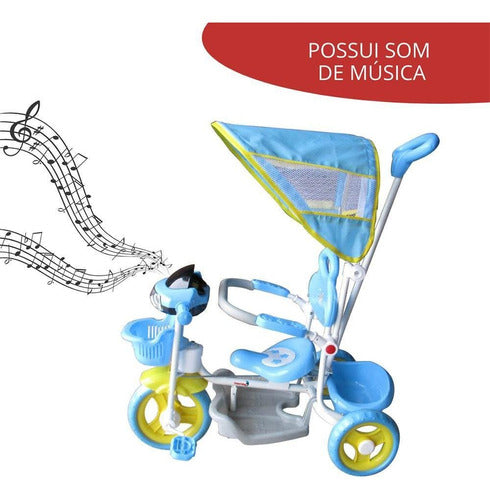 Triciclo Infantil 2 Em 1 Importway Toldo Luzes Música Azul 4