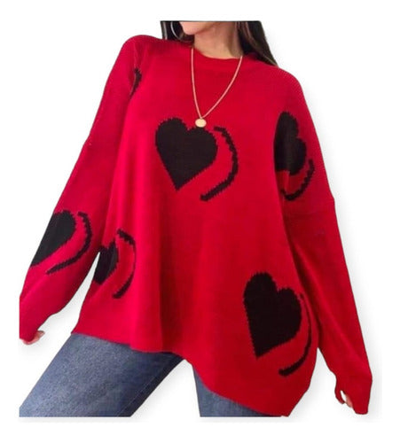 Oversize Printed Round Neck Wool Sweater - Super Spacious 20