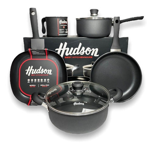 Hudson 7-Piece Black Non-Stick Teflon Cookware Set with Jar 0